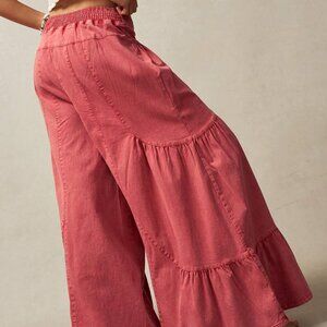 Red Boho Women's Wide Leg Low Waist Loose Pants